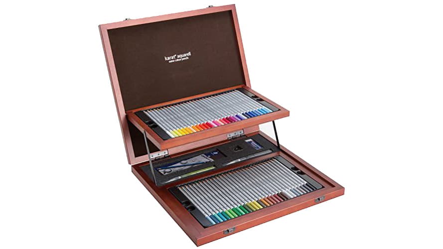 カラトアクェレル水彩色鉛筆 60色セット-クリエイティブボックス（木箱 